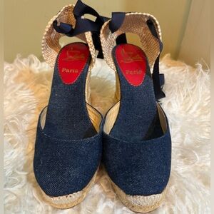 Christian Louboutin Blue Denim Espadrille Wedges